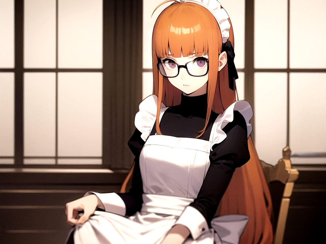 4029516884-masterpiece, best quality, 1girl, solo, dsfutaba, orange hair, long hair, blunt bangs, ahoge, purple eyes, glasses, maid, maid h.png